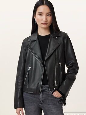 AllSaints Black Leather Moto Jacket 8
